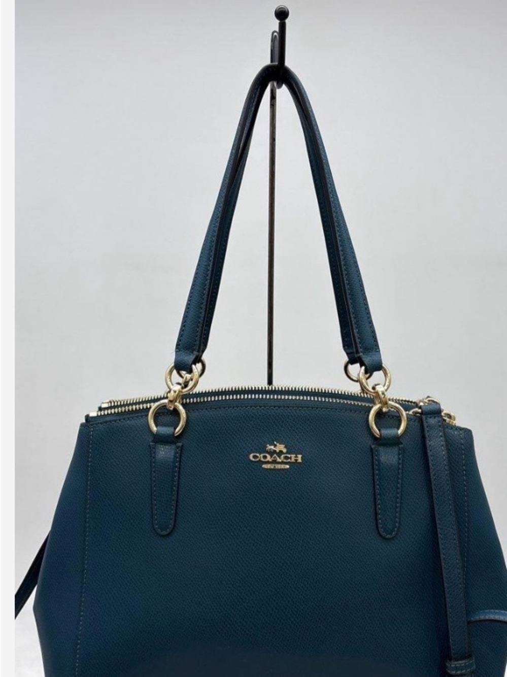 Coach Pebbled Leather Satchel in Deep Teal with Gold Hardware